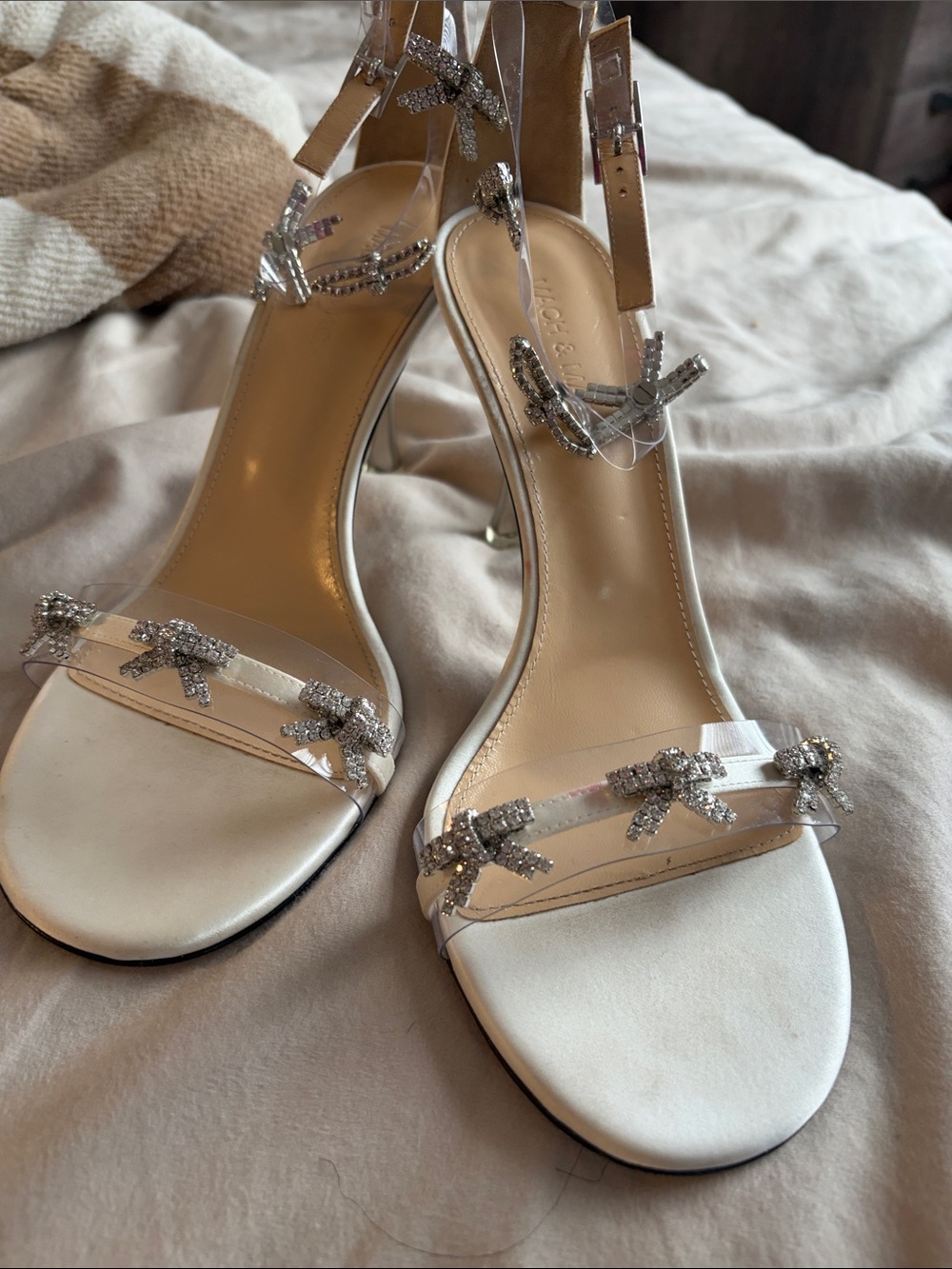 Mach & Mach off white with  Silver Crystal Bow Ankle-Strap Heels - Picture 8 of 8